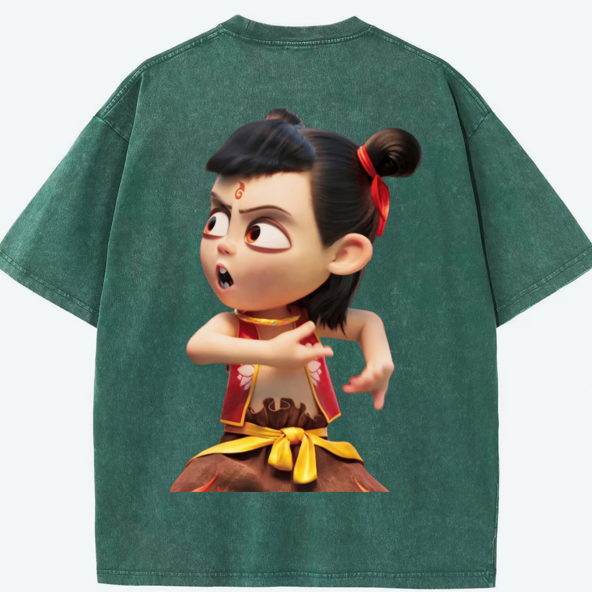 （画像用） Ne Zha 2 ナタ 魔童の大暴れ 綿100% ヴィンテージ風 半袖Tシャツ（背面プリント）